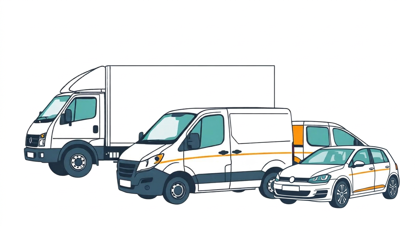 Illustration of a lorry, panel van and small van making up a business fleet